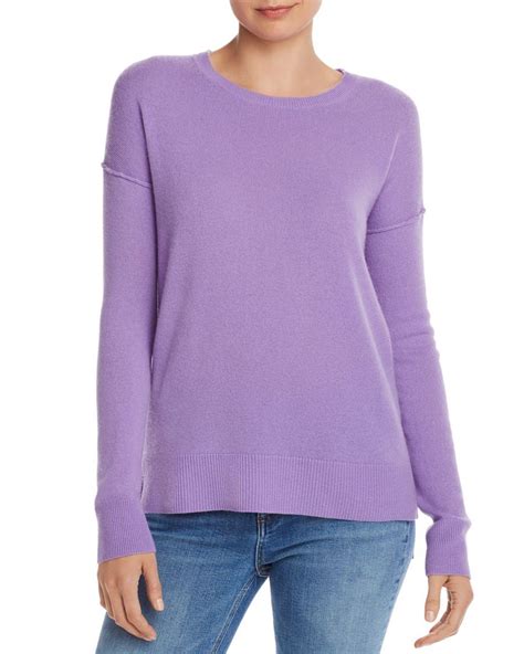 Aqua Cashmere Highlow Crewneck Sweater In Purple Lyst