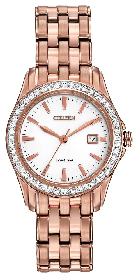 Silhouette Crystal - Ladies Eco-Drive Pink Gold Date Watch | Citizen png image