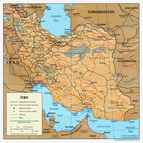 Detailed Political Map Of Iran With Relief Major Cities And Roads