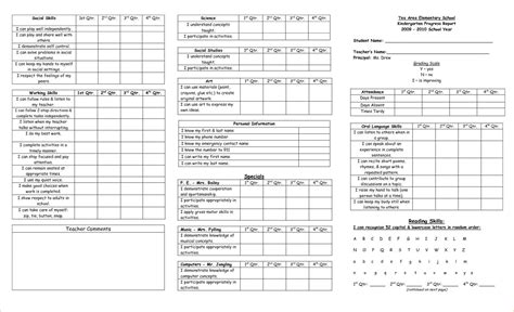 Kindergarten Report Card Template Template Business