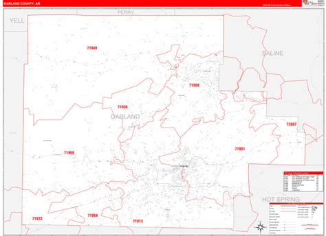 Garland County Ar Zip Code Wall Map Red Line Style By Marketmaps