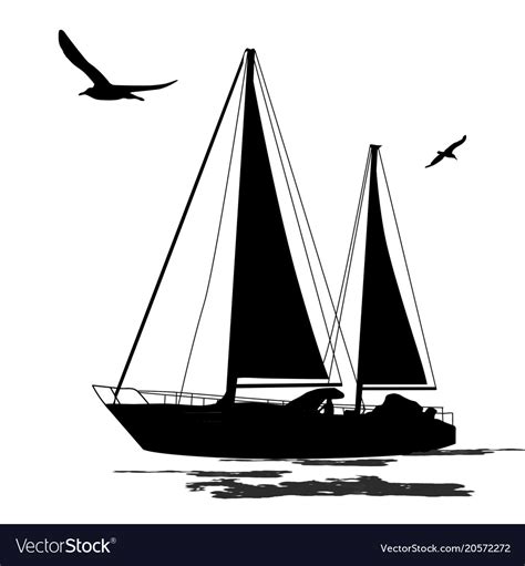 Sailing Boat Silhouette With Birds Royalty Free Vector Image