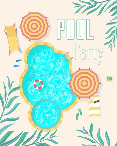 Pool Party Invitation Poster With Blue Water And Wooden Vector Stock Vector Illustration Of
