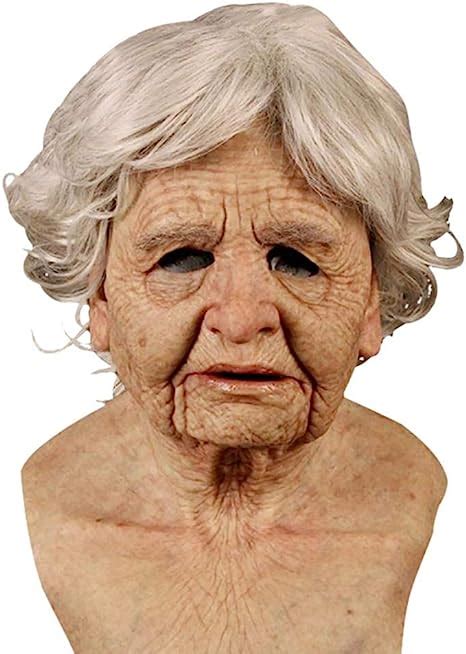 Terynbat Halloween Face Mask Old Granny Latex Character Mask Headgear