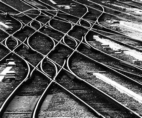 Rails On Rails Railway Tracks Lines Curves Photograph Black And