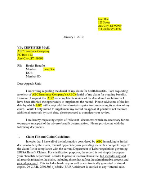 Dental Insurance Appeal Letter Template