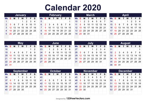 Free Printable 2020 Calendar With Week Numbers