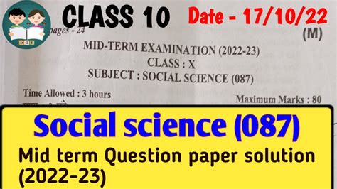 Mid Term Paper With Solution 171022 Class 10 Social Science 087 Social Science Mid Term