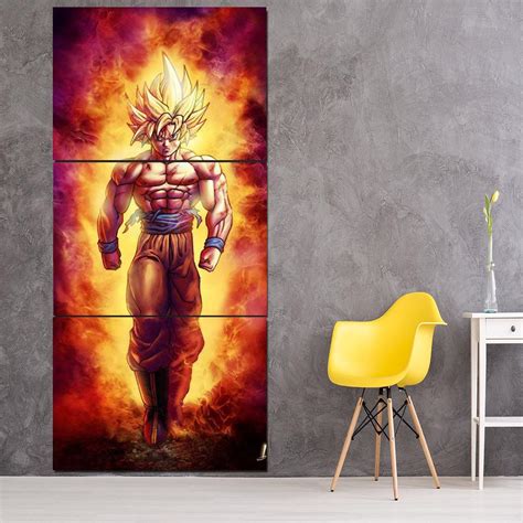 Ssj2 Son Goku Super Saiyan 2 Flame Fire 3pc Canvas Prints