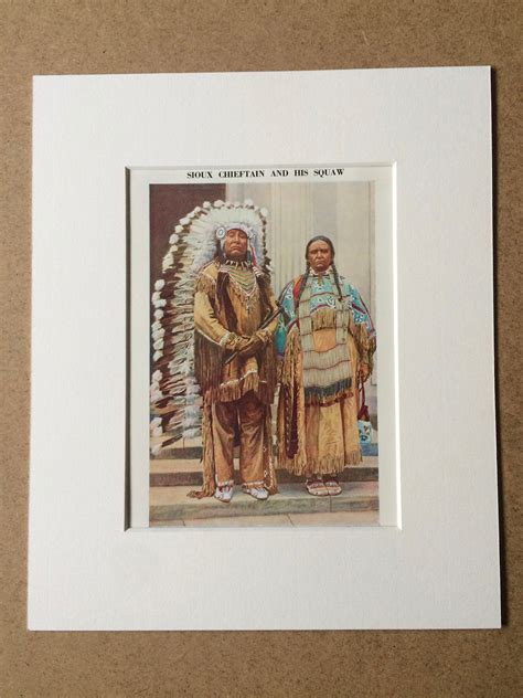 1940s Sioux Chieftain And His Squaw Original Vintage Print Mounted And Matted Native
