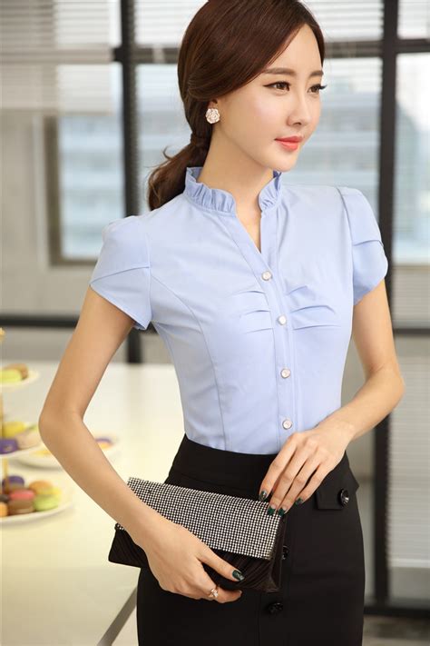 Moda Elegante De La Gasa De La Blusa Para Las Damas Oficina Camisas De