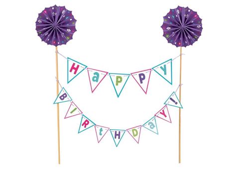 Purple Happy Birthday Bunting Cake Topper