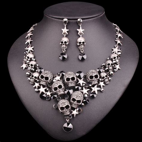 New Individuality Rhinestones Skeleton Necklace Earrings Sets Vintage