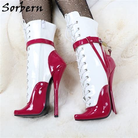 sorbern sexy lockable ankle boots for women ballet high heel stilettos with chains sm shoes