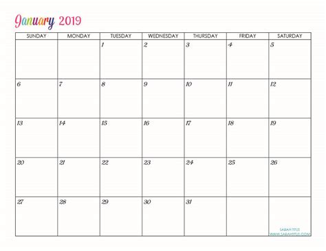 Custom Editable Free Printable 2019 Calendars Sarah Titus