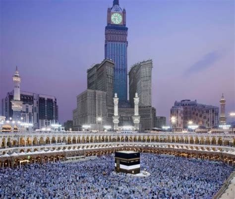 Makkah The Masjid Al Haram Kaaba And Clock Tower Of Mecca Mosque