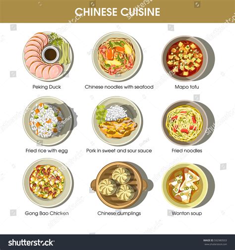 Chinese Cuisine Traditional Dishes Flat Icons Stock Vector Royalty
