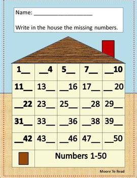 Missing number worksheet with number line. Numbers 1-50 by Moore To Read | Teachers Pay Teachers