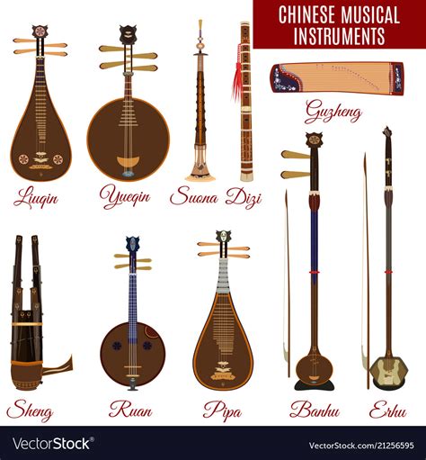 Set Of Chinese Musical Instruments Royalty Free Vector Image