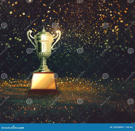 Silver Trophy On Abstract Gold Glitter Background Stock Image Image