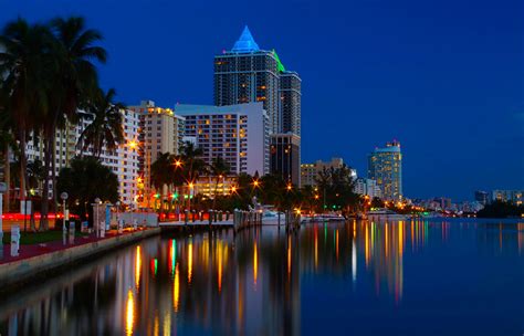 Wallpaper Miami Usa Coast Rivers Night Time Houses Cities