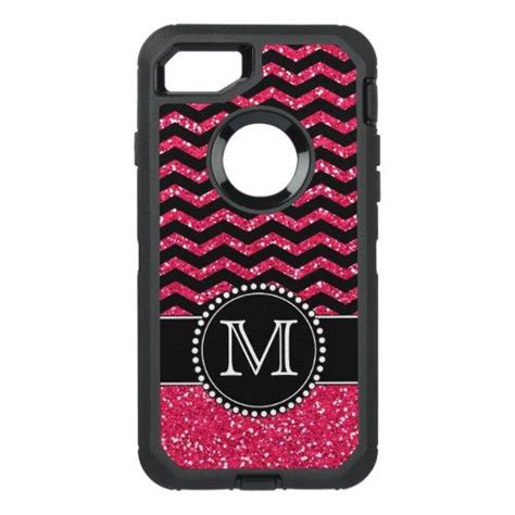 Pink Glitter Chevrons With Black Monogrammed Initials Otter Case For