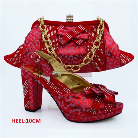 Red Color Italian Shoe Bag Set African Wedding Shoe And Bag To Match For Parties High Quality