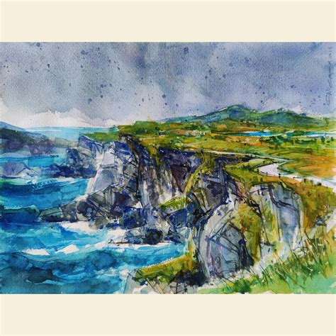 Watercolor Ireland Kerry Cliffs Printable Watercolor Art Etsy