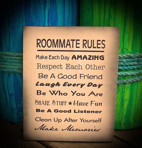 Roommate Rules Wood Sign Small Dorm Room Apartment House New
