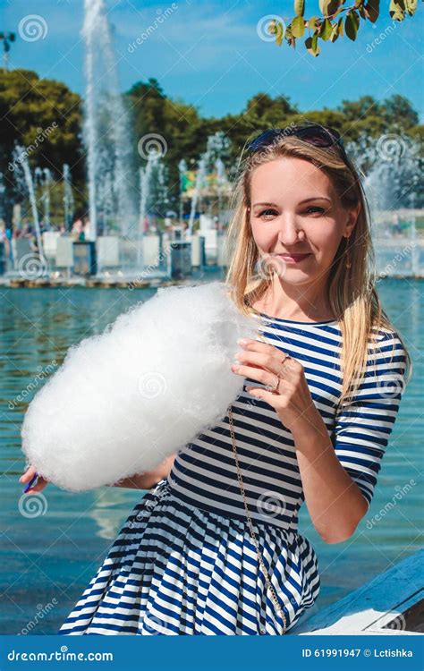 Girl Eating Cotton Candy Stock Image Image Of Candy 61991947