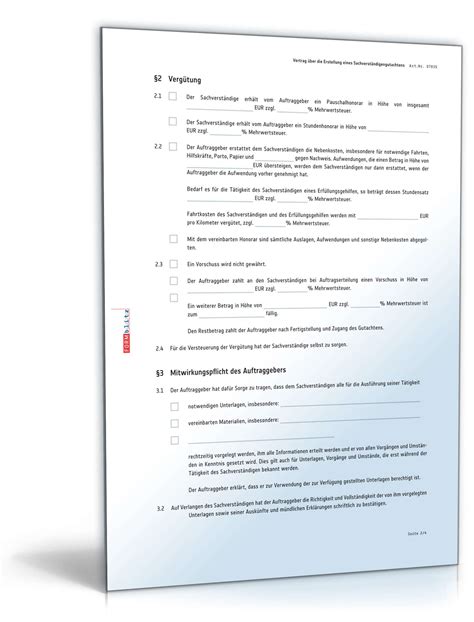 Vermieter und mieter schließen nach § 535 ff bgb einen vertrag ab, der dem mieter die nutzung der räume zu wohnzwecken gestattet. Vertrag Sachverständigengutachten | Muster zum Download