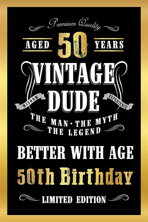 Vintage Dude 50th Birthday Welcome Poster Sign Happy Birthday Welcome