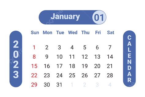 January 2023 Calendar Blue Color Calendar 2023 Calendar Transparent