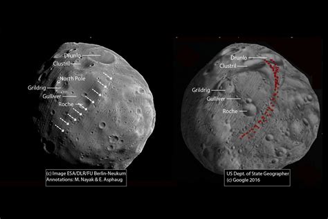 Phobos Mars Moons Craters Were Caused By Material Hitting Its
