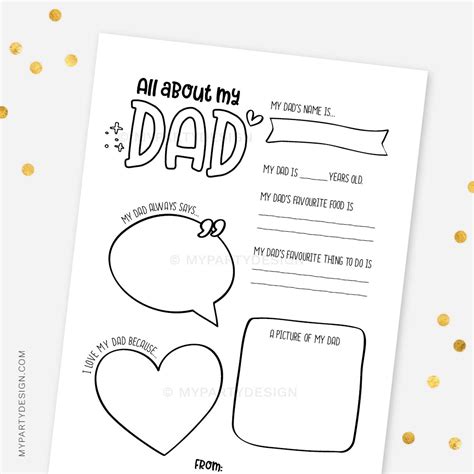 All About My Dad Printable Pdf My Party Design