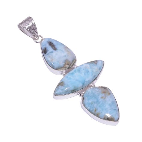 Sterling Silver Overlay Blue Larimar Gemstone Pendant Natural Etsy