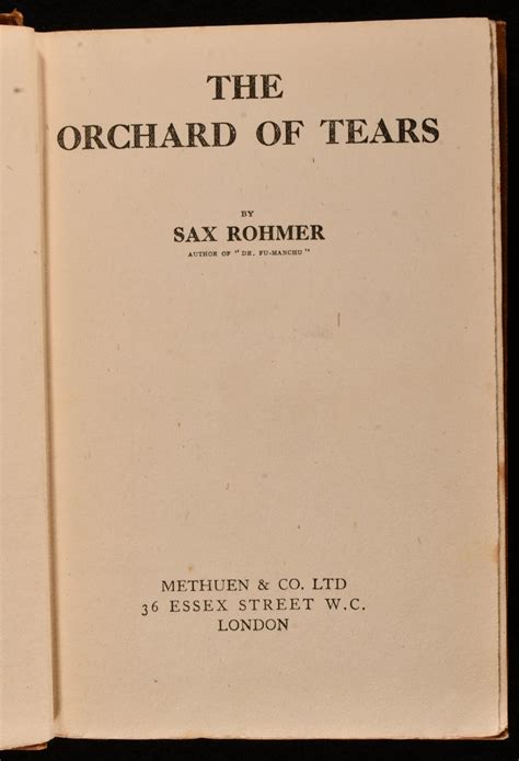 The Orchard Of Tears By Sax Rohmer Very Good Cloth First