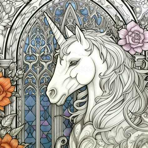 Stained Glass Unicorn Coloring Pages 26957829 Stock Photo At Vecteezy