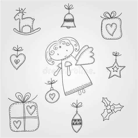 Christmas Doodles With Angel Stock Vector Illustration Of Decorative