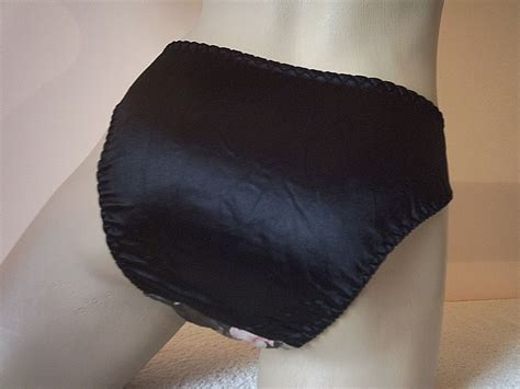 black soft slippery satin silky hi cut floral front brief panties knickers os r ebay