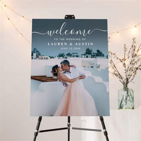 Elegant White Calligraphy Photo Wedding Welcome Foam Board
