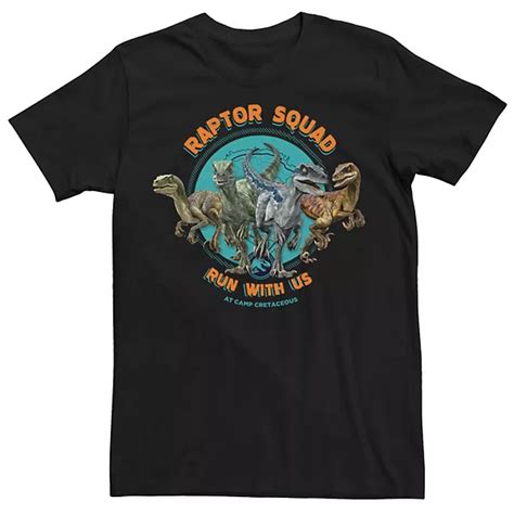 Mens Jurassic World Camp Cretaceous Raptor Squad Run With Us Tee