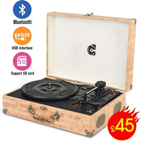 Wockoder Portable Turntable Vinyl Record Player With Uk