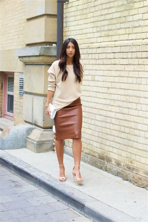 Brown Leather Pencil Skirt Leather Skirt Outfit Leather Pencil Skirt Outfit Brown Leather