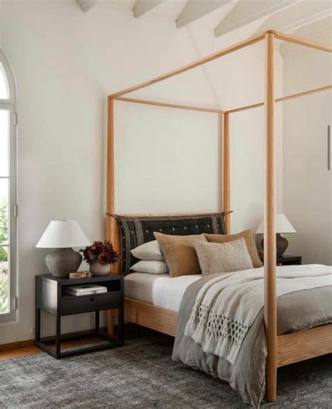 Wood Canopy Bed Paired With Modern Nightstand Soul And Lane