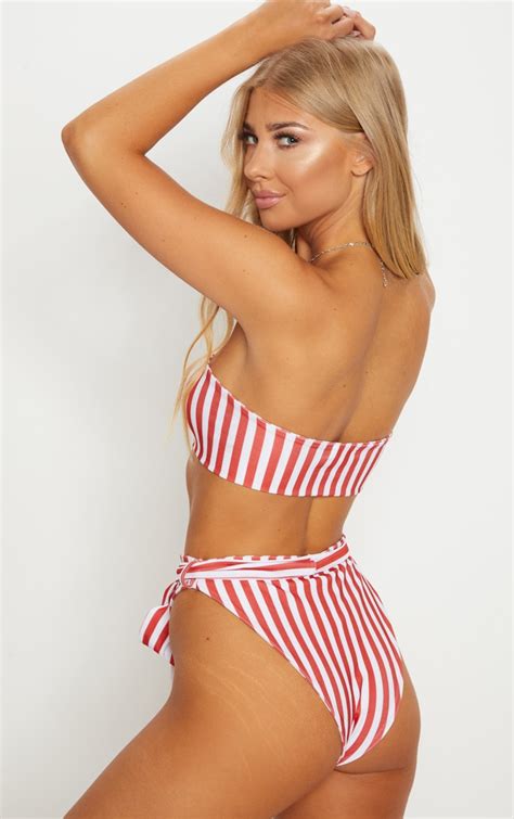 red striped bandeau ring bikini top prettylittlething