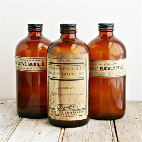 Zinnia Cottage Grouping Of 3 Large Antique Apothecary Or Pharmacy Bottles