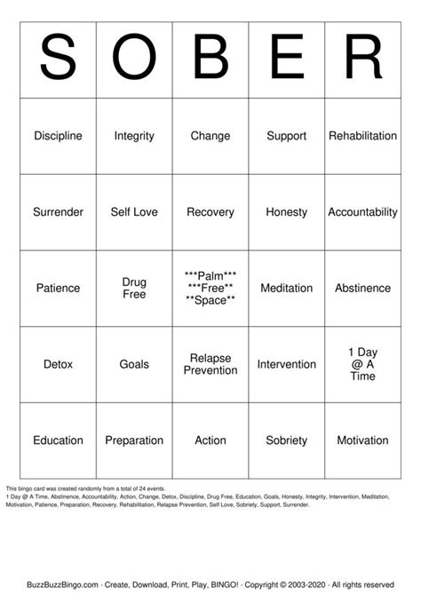 Substance Abuse Recovery Bingo Cards To Download Print And Customize