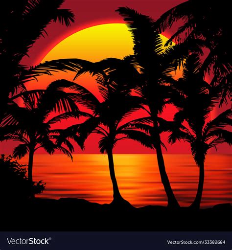 Sunset Beach With Palms Landscape Royalty Free Vector Image