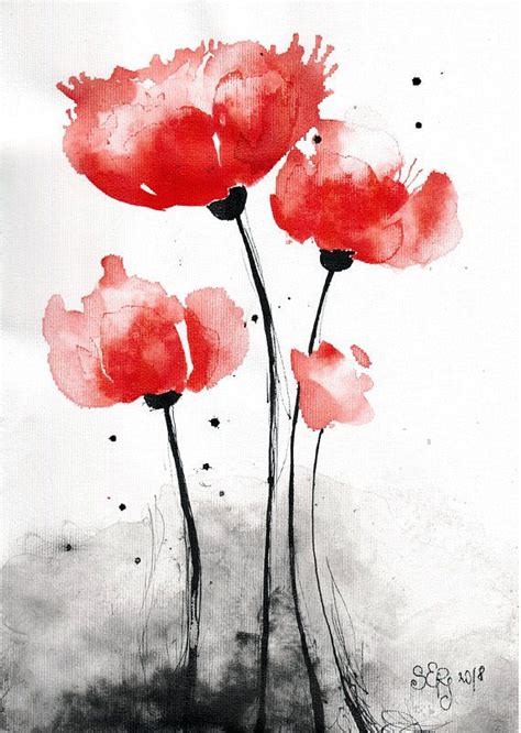 Poppy Painting 8x12in Canvas Abstract Watercolor Flower Art 2